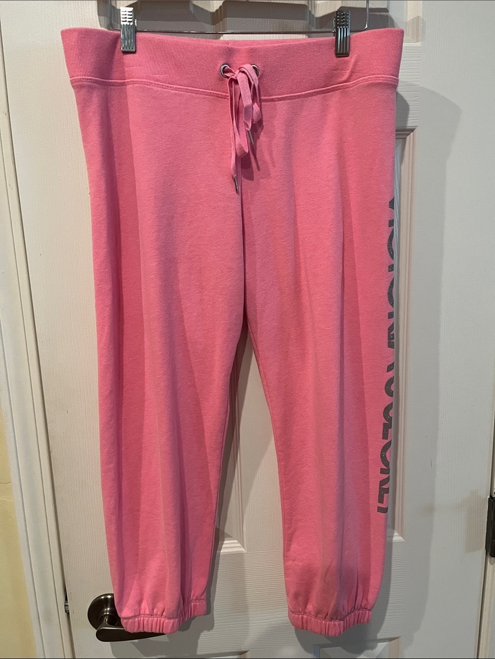 Victoria's Secret “Supermodel Essentials” Pink and Silver Logo Capri Sweatpants